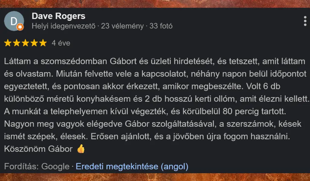 Értékelés – Dave Rogers (yoursharpener.com)