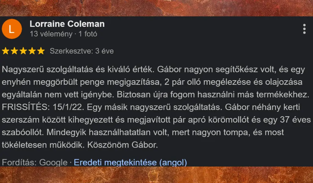 Értékelés – Lorraine Coleman (yoursharpener.com)