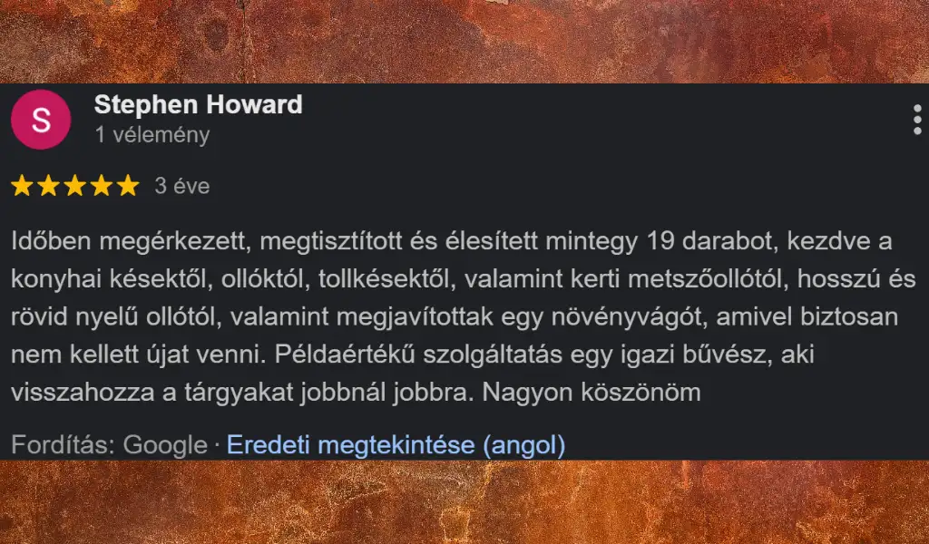 Értékelés – Stephen Howard (yoursharpener.com)